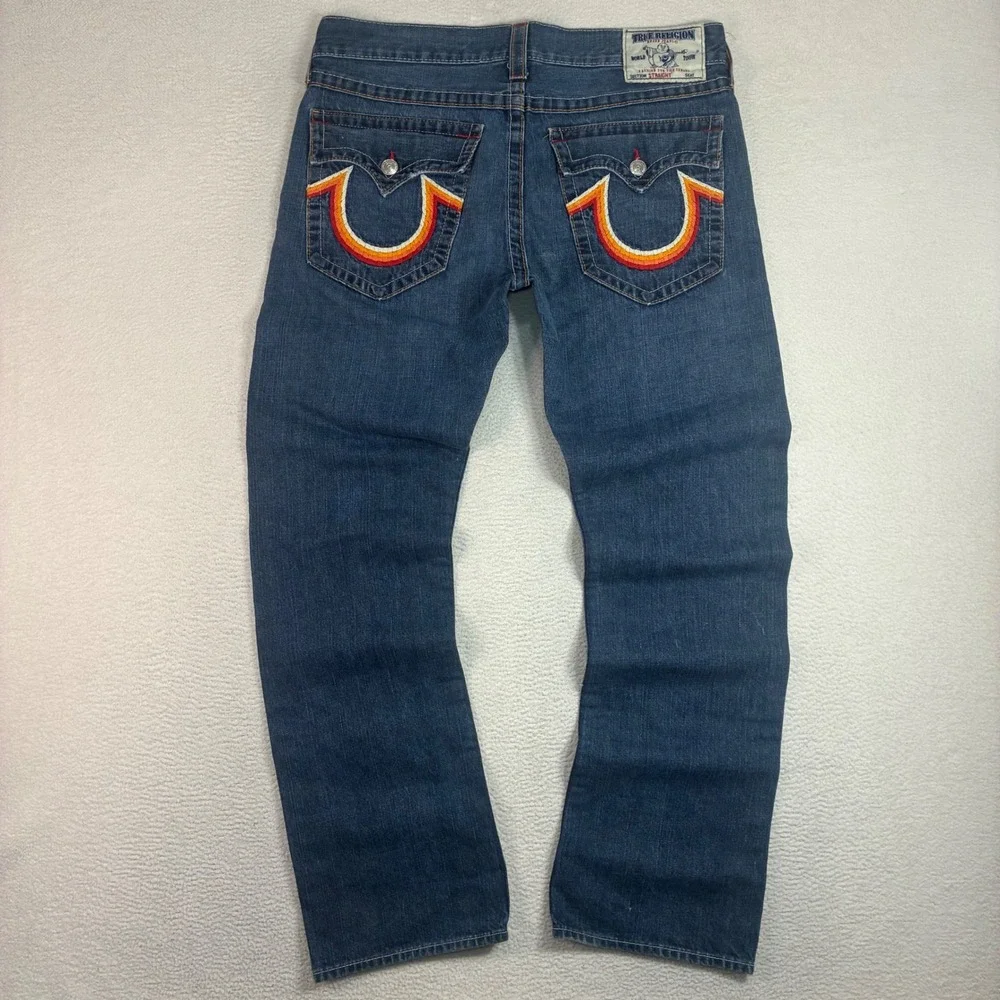 Vintage True Religion Baggy Jeans Men 36x34 Blue Embroidered Loose Straight USA